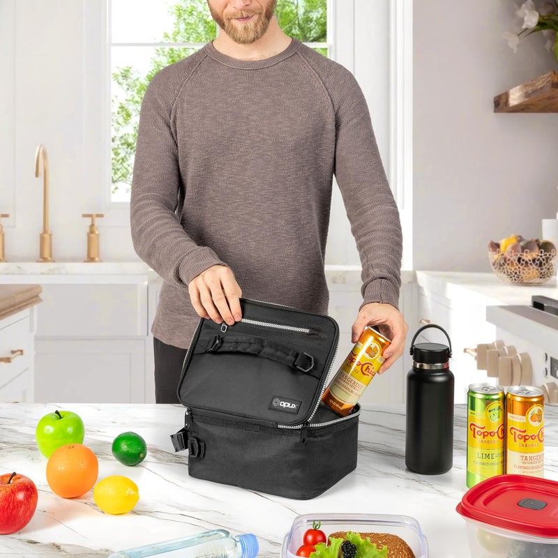 opux Insulated Lunch Box for Men Women Adult, Compact Lunch Bag for Kids Boy Girl Teen, Soft Lunch Cooler Bag for Work School, Leakproof Lunchbox Lunch Pail with Clip-on Buckle, Black - Image 3
